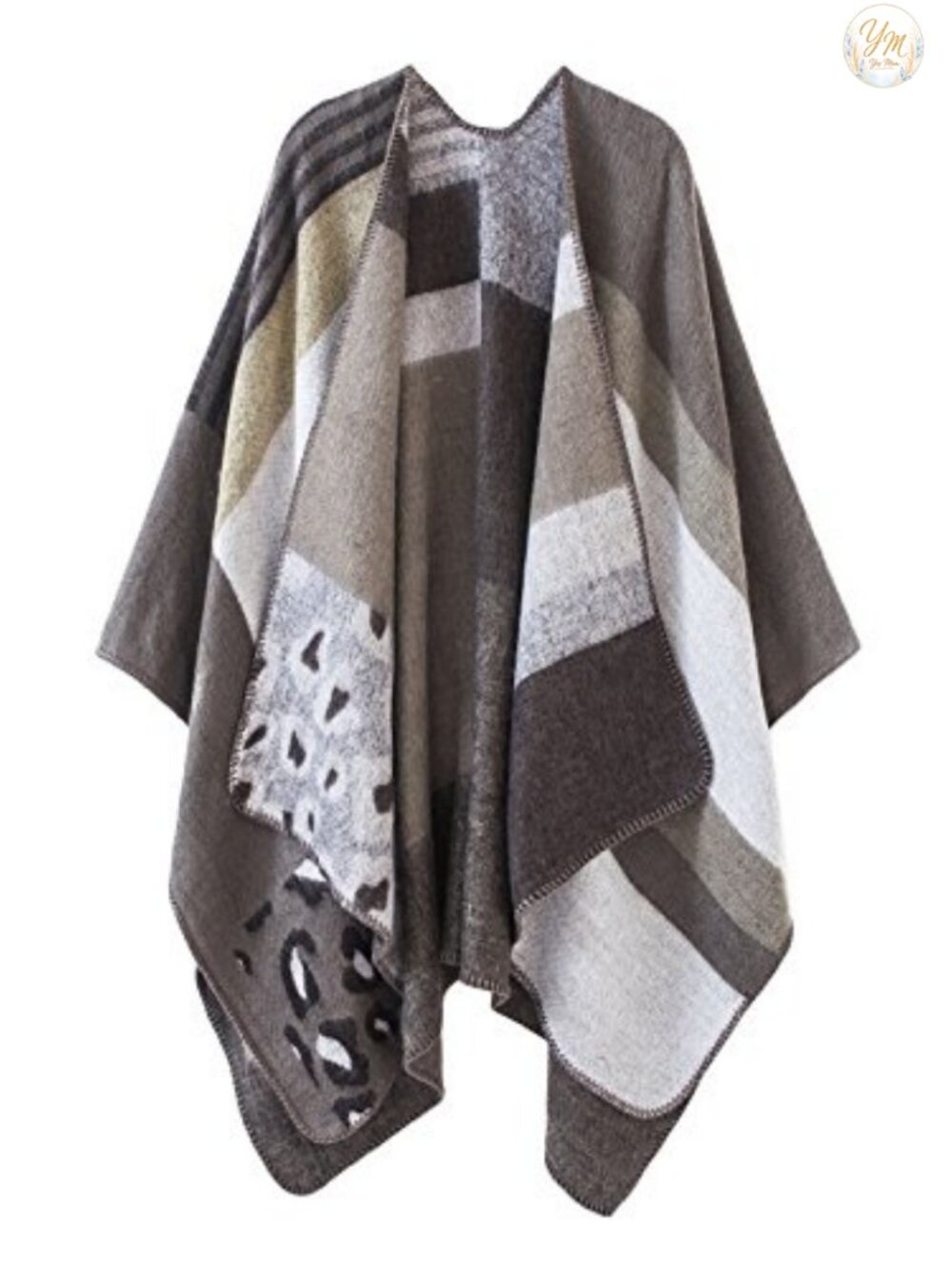 Poncho Shawl Wrap Sleeveless Cape Top Patchwork Handkerchief Hem Retro Style
